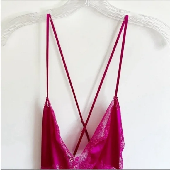 Victoria's Secret chemise nightie pink lace v neck satin low back